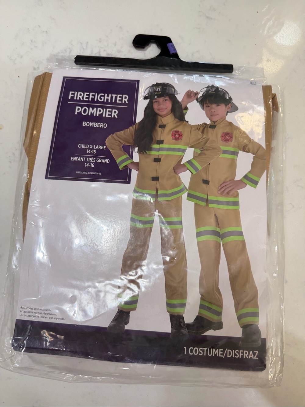 Children's Tan Firefighter Halloween Costume with Lime Reflective Trim - Picture 2 of 10